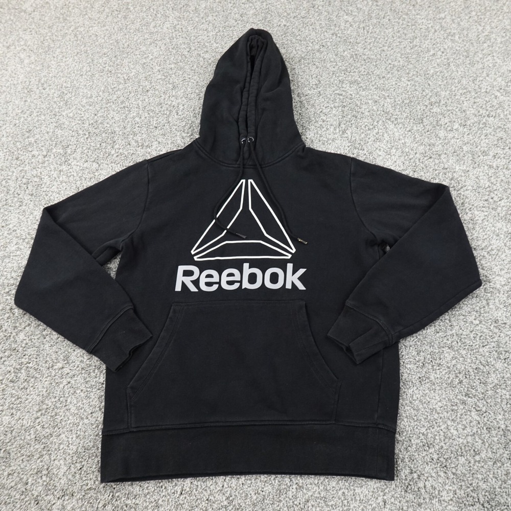 Reebok Hoodie Mens S Black White Pullover Sweatshirt Sweater Athletic Active‎